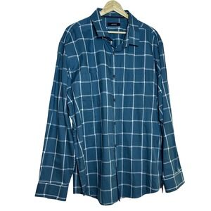 Alfani Men's Blue White Plaid Long Sleeve Button Down Shirt XXL 100% Cotton NEW